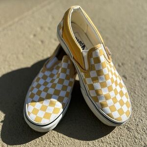 Vans Yellow Checkered Slip-On Shoes